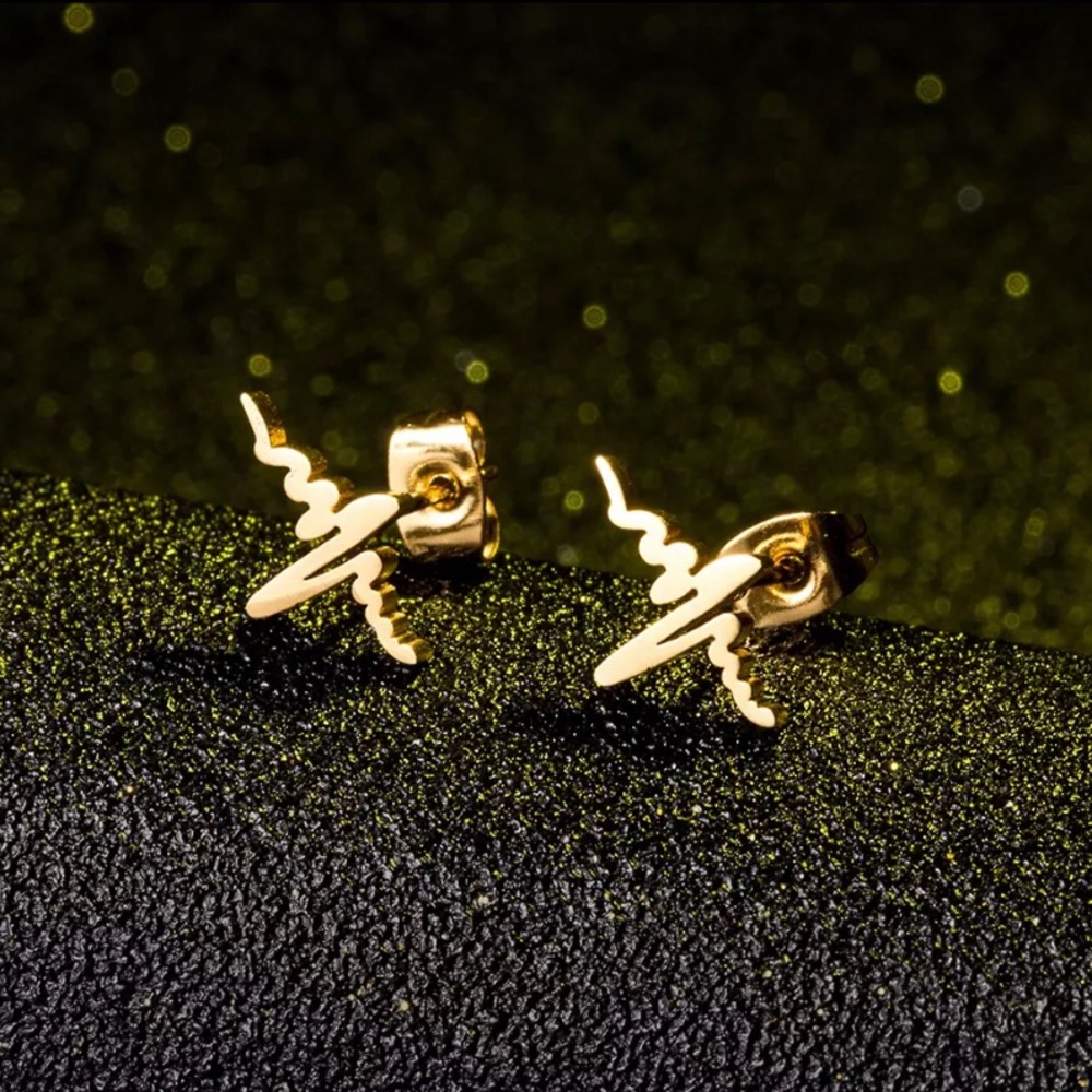 Cute Gold Stainless Stud Heart Rhythm Earrings Accessory Jewelry